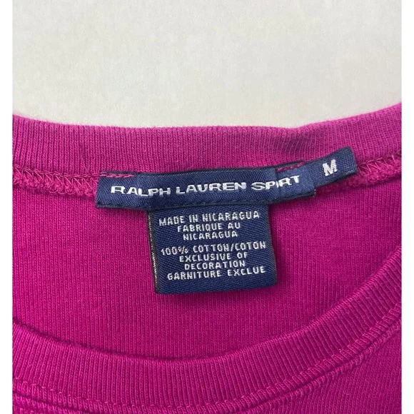 Ralph Lauren Sport Magenta Long Sleeve Crew Neck T Shirt Pony Logo Size M - Picture 3 of 12